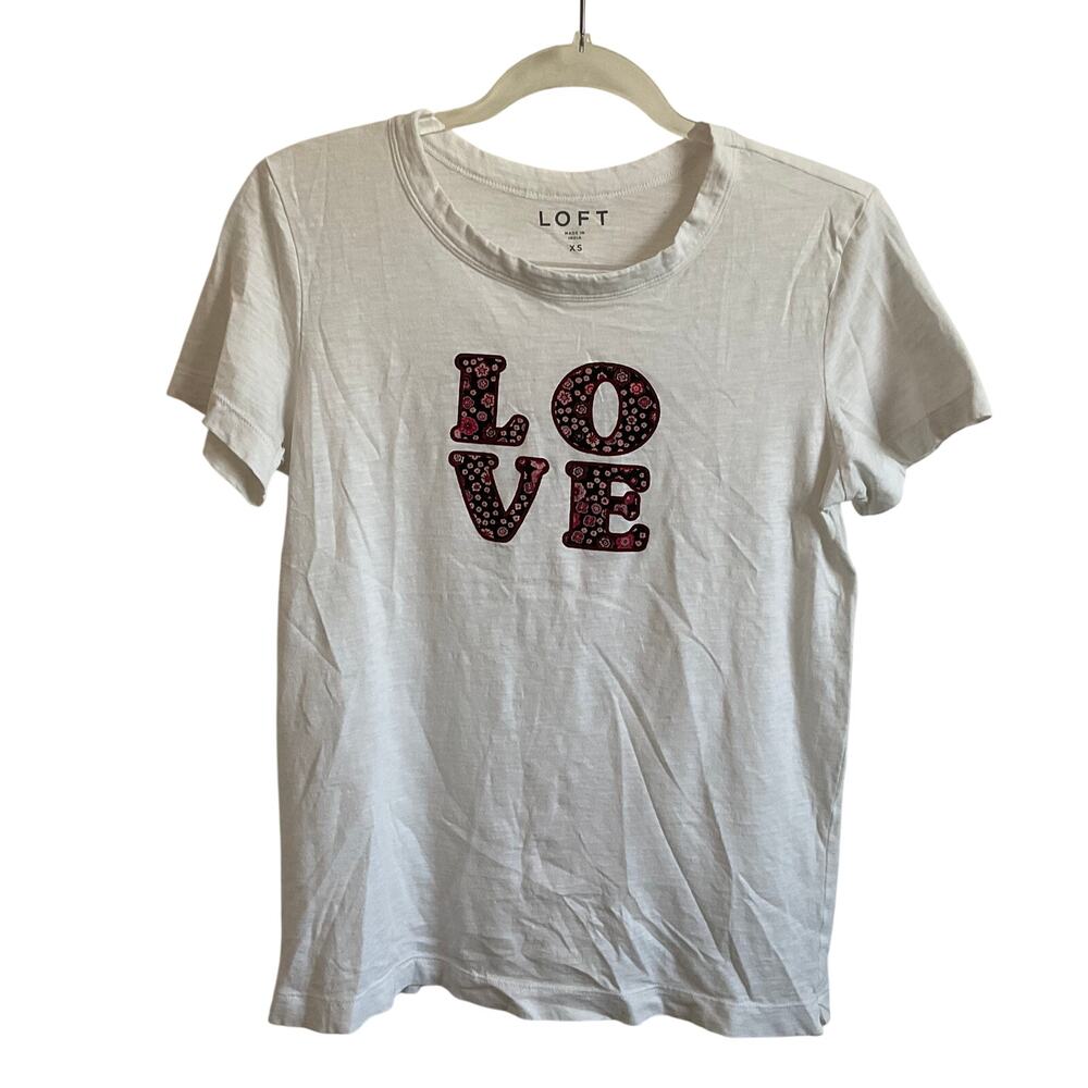 LOFT Love Floral Graphic White Burnout Tee - Size XS